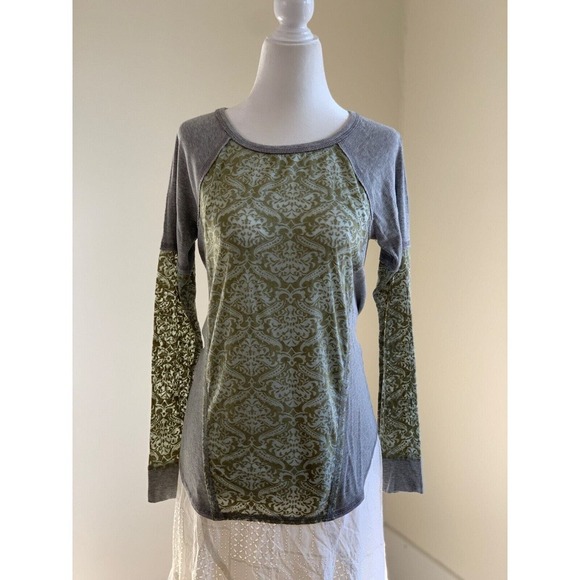 Sundance Burnout Damask Top S Green Long Sleeve Flowy Boho Coastal Y2K - Picture 1 of 8